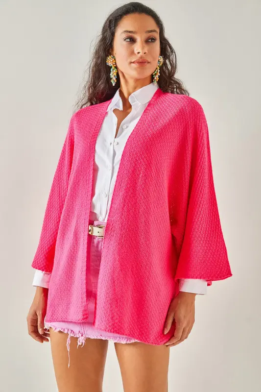 Women's Fuchsia Bat Sleeve Spring Cardigan HRK-19000057 - 3