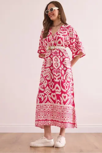 Women's Fuchsia Bat Slit Elastic Waist Woven 