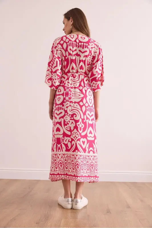 Women's Fuchsia Bat Slit Elastic Waist Woven - 2