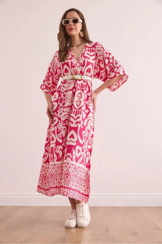 Women's Fuchsia Bat Slit Elastic Waist Woven - 3