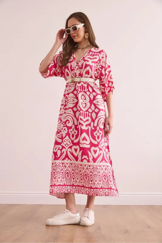 Women's Fuchsia Bat Slit Elastic Waist Woven - 4