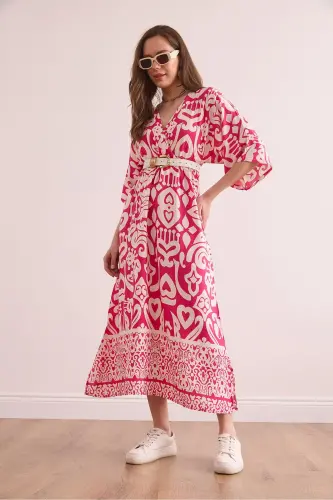 Women's Fuchsia Bat Slit Elastic Waist Woven - 5