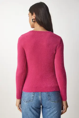 Women's Fuchsia Beaded Basic Knit Sweater MX00116-Fuchsia - 13