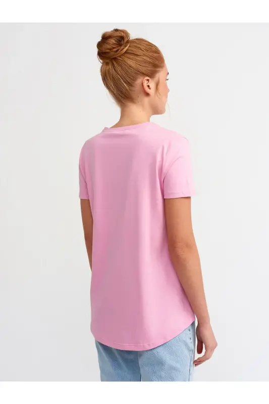 Women's Fuchsia Crew Neck Basic T-Shirt 101A03471-Fuchsia - 2