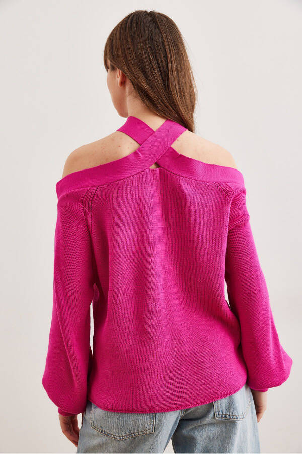 Women's Fuchsia Crew Neck Knitted Sweater - 6