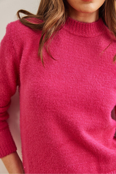 Women's Fuchsia Crew Neck Soft Texture Mock Neck Sweater KZK-19000858 - 6