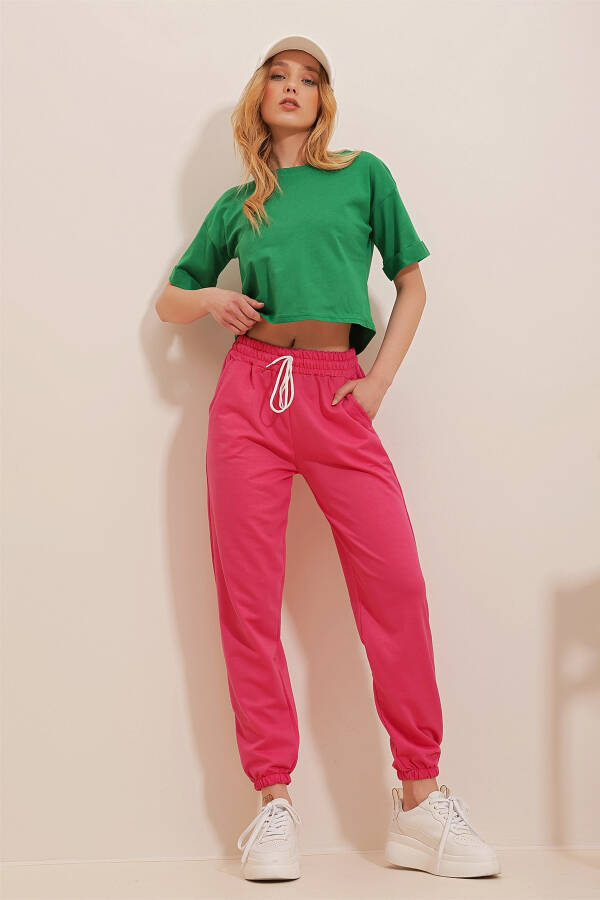 Women's Fuchsia Elastic Waist and Cuff Basic Sweatpants ALC-X5902 - 1