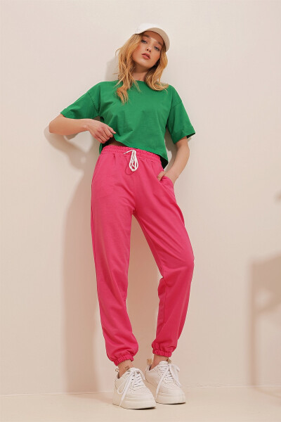 Women's Fuchsia Elastic Waist and Cuff Basic Sweatpants ALC-X5902 - 3