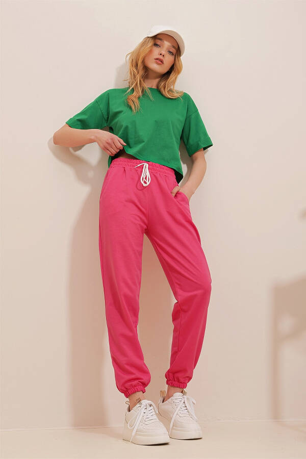 Women's Fuchsia Elastic Waist and Cuff Basic Sweatpants ALC-X5902 - 3