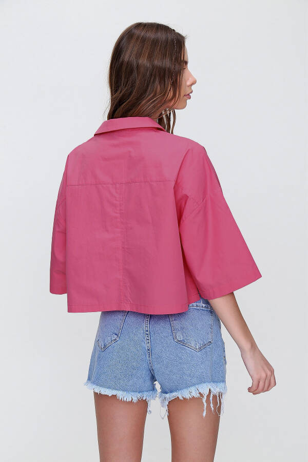 Women's Fuchsia Envelope Pocket Crop Poplin Shirt ALC-X6045 - 4