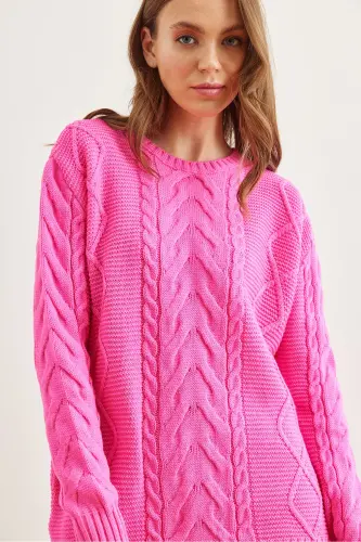Women's Fuchsia Front Braided Detail Knitted Sweater KZK-19000831-Fuchsia - 12