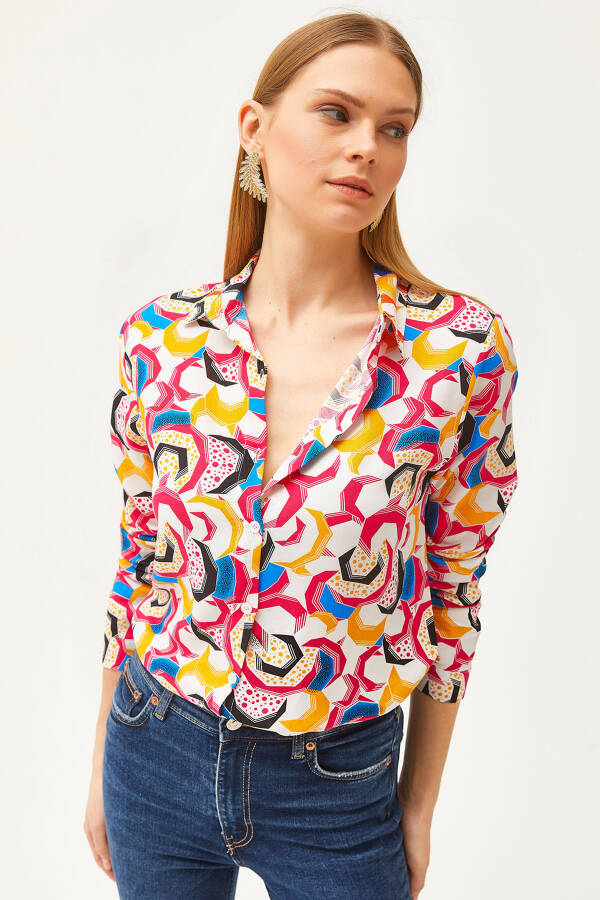 Women's Fuchsia Geometric Patterned Woven Shirt GML-19001174 - 1