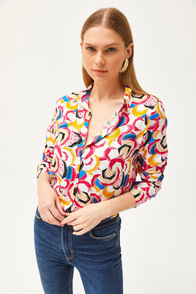 Women's Fuchsia Geometric Patterned Woven Shirt GML-19001174 - 4
