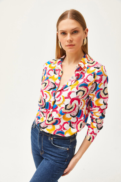 Women's Fuchsia Geometric Patterned Woven Shirt GML-19001174 - 5