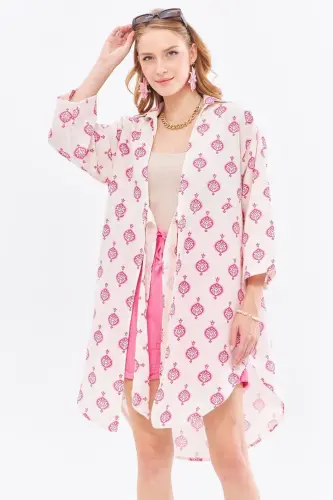 Women's Fuchsia Linen-Look Printed Front Tie-Up - ARMONIKA (1)