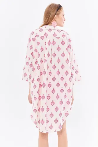 Women's Fuchsia Linen-Look Printed Front Tie-Up - 3