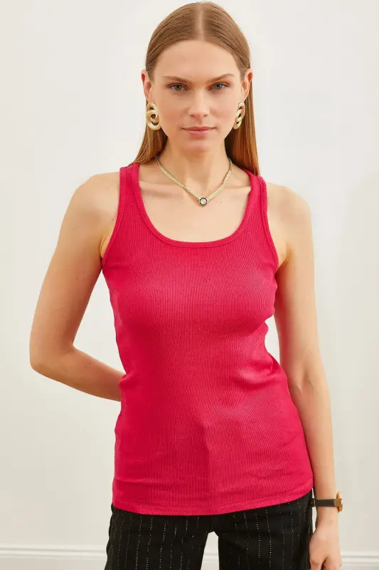 Women's Fuchsia Long Tank Top ATL-00000003-Fuchsia - OLALOOK