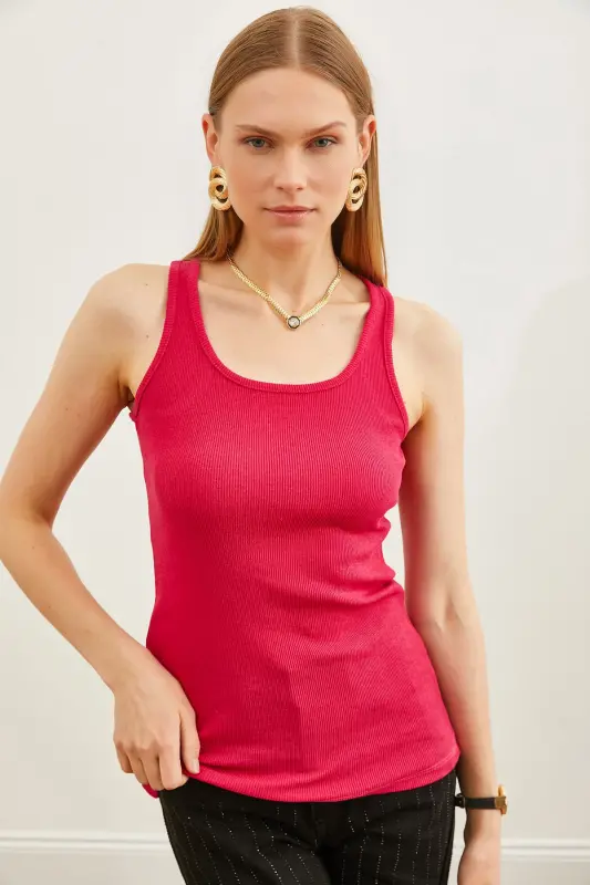 Women's Fuchsia Long Tank Top ATL-00000003-Fuchsia - 3