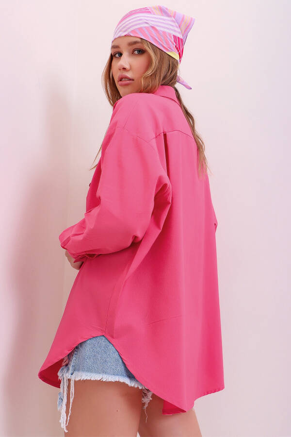 Women's Fuchsia Oversized Long Woven Shirt ALC-X6828 - 4