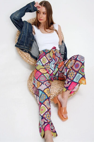 Women's Fuchsia Patterned Relaxed Fit Trousers ALC-X6016 - TREND ALAÇATI STILI (1)