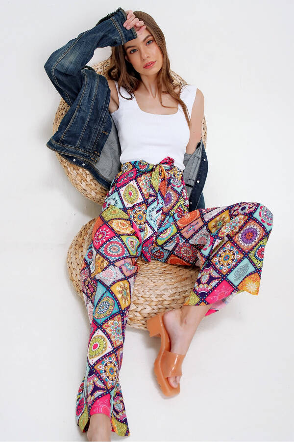 Women's Fuchsia Patterned Relaxed Fit Trousers ALC-X6016 - 1