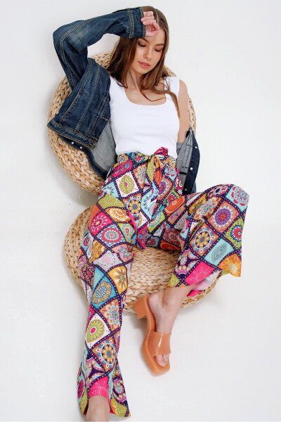 Women's Fuchsia Patterned Relaxed Fit Trousers ALC-X6016 - 3