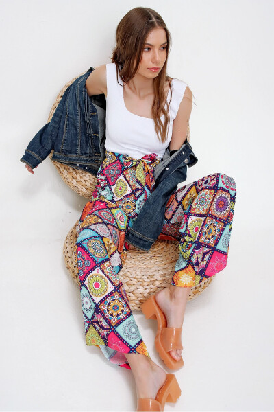 Women's Fuchsia Patterned Relaxed Fit Trousers ALC-X6016 - 4