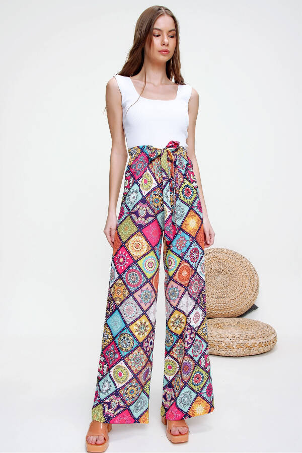 Women's Fuchsia Patterned Relaxed Fit Trousers ALC-X6016 - 5