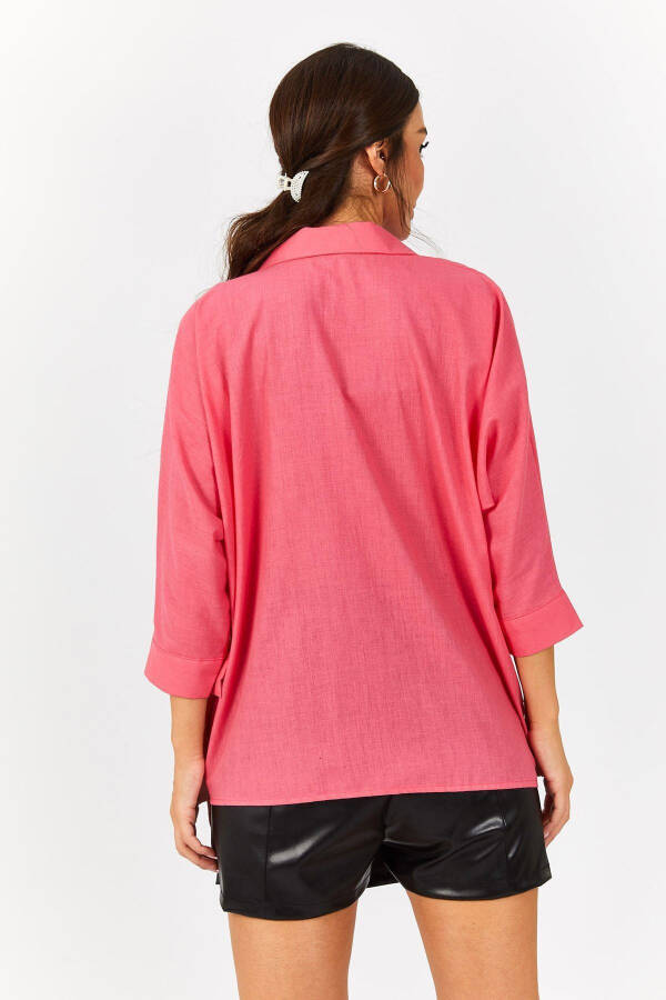 Women's Fuchsia Pocket Loose Linen Shirt ARM-21Y001035 - 4