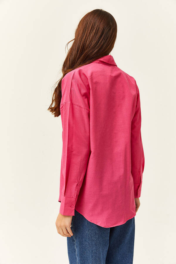 Women's Fuchsia Pocket Oversized Shirt with Rivet Detail GML-19001167 - 5