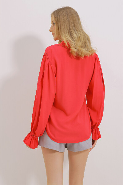 Women's Fuchsia Ruffle Sleeve Viscon Woven Blouse ALC-X11431 - 4