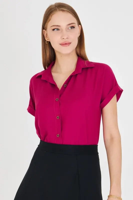 Women's Fuchsia Short Sleeve Shirt ARM-19Y001065 - 1