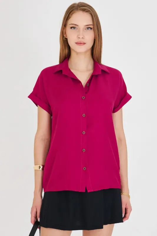 Women's Fuchsia Short Sleeve Shirt ARM-19Y001065 - 2