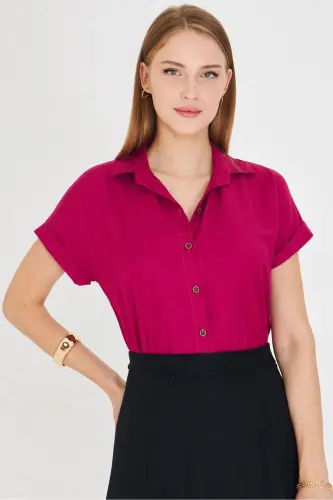 Women's Fuchsia Short Sleeve Shirt ARM-19Y001065 - 4