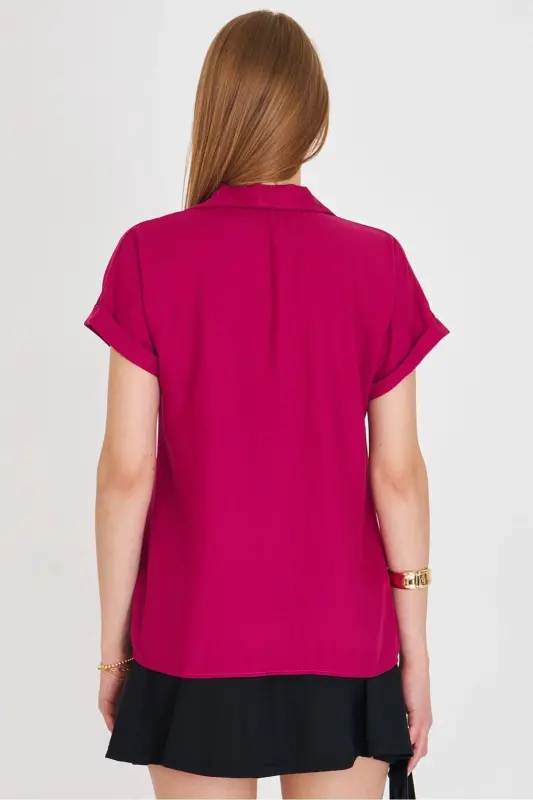 Women's Fuchsia Short Sleeve Shirt ARM-19Y001065 - 5