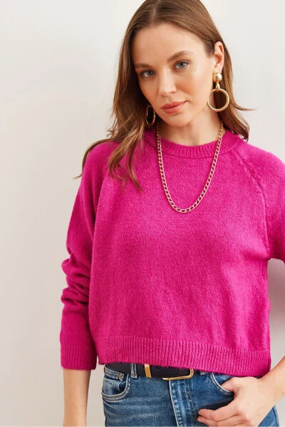 Women's Fuchsia Soft Touch Basic Crop Sweater KZK-19000886 - OLALOOK