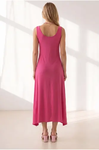 Women's Fuchsia Strappy Midi Cotton Flared Dress ELB-19002444 - Fuchsia - 5