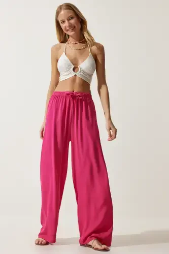 Women's Fuchsia Summer Viscose Palazzo Pants EN00610-Fuchsia - 3