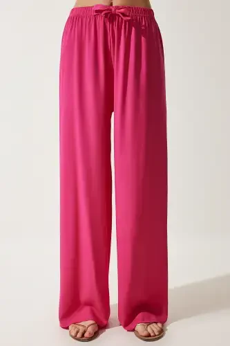 Women's Fuchsia Summer Viscose Palazzo Pants EN00610-Fuchsia - 5