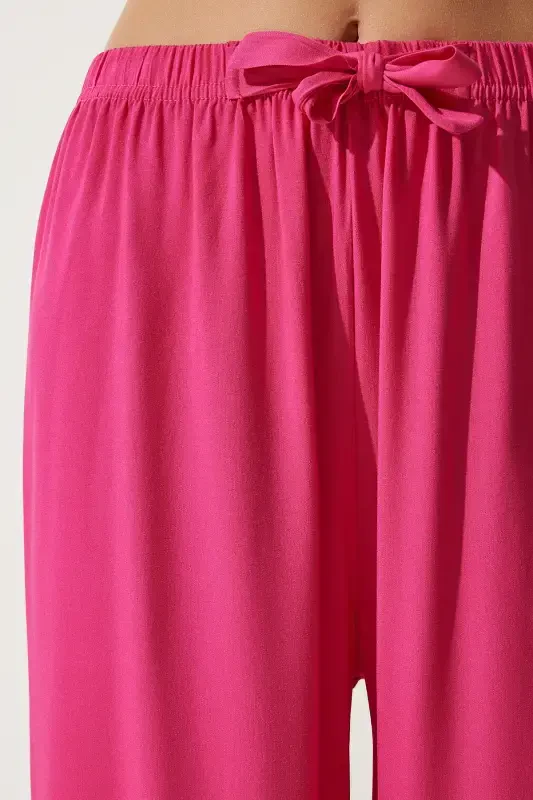 Women's Fuchsia Summer Viscose Palazzo Pants EN00610-Fuchsia - 6