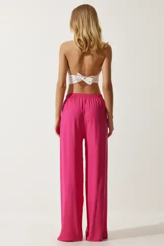 Women's Fuchsia Summer Viscose Palazzo Pants EN00610-Fuchsia - 7