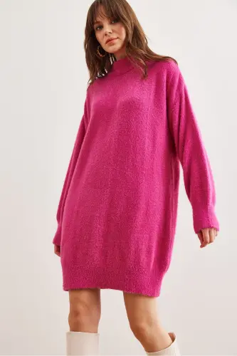 Women's Fuchsia Turtleneck Soft Touch Beard Knitted Sweater - 4