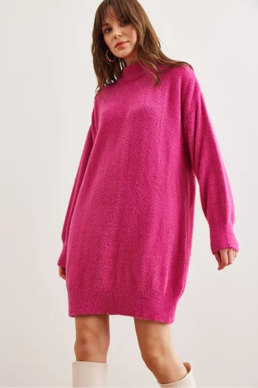 Women's Fuchsia Turtleneck Soft Touch Beard Knitted Sweater - 4