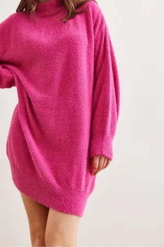 Women's Fuchsia Turtleneck Soft Touch Beard Knitted Sweater - 5