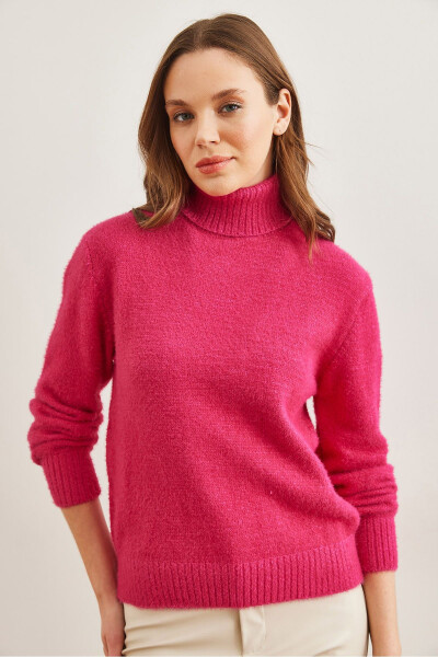 Women's Fuchsia Turtleneck Sweater Soft Textured Cable Knit Sweater KZK-19000861 - OLALOOK (1)