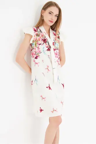 Women's Fuchsia V-Neck Ruffle Sleeve Tie Detail - 3