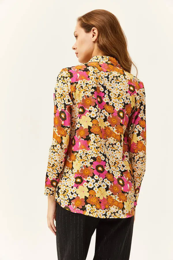 Women's Fuchsia Yellow Patterned Woven Viscose Shirt GML-19001162 - 2