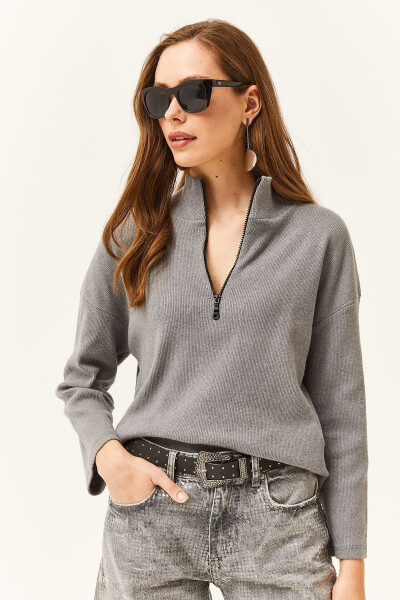 Women's Fuchsia Zip-Up High Neck Thistle Sweater - 3
