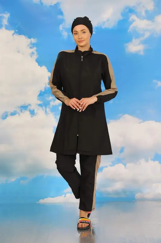 Women's Full Coverage Pant Burkinis with Sleeves Black 31065 - 4