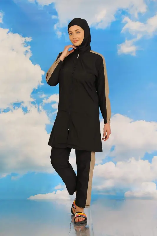 Women's Full Coverage Pant Burkinis with Sleeves Black 31065 - 6